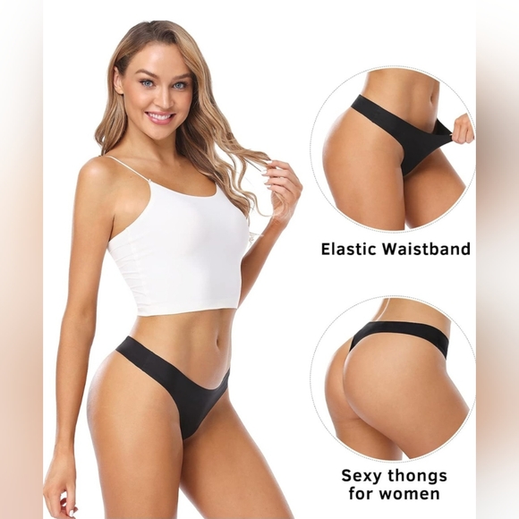 💋 NEW 6 Pack Seamless Black Micro Thong Panties Women's Size Large - Picture 2 of 10